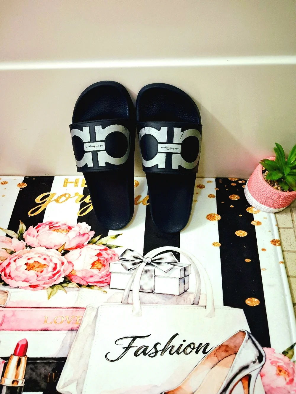Salvatore Ferragamo Black Slide Sandals